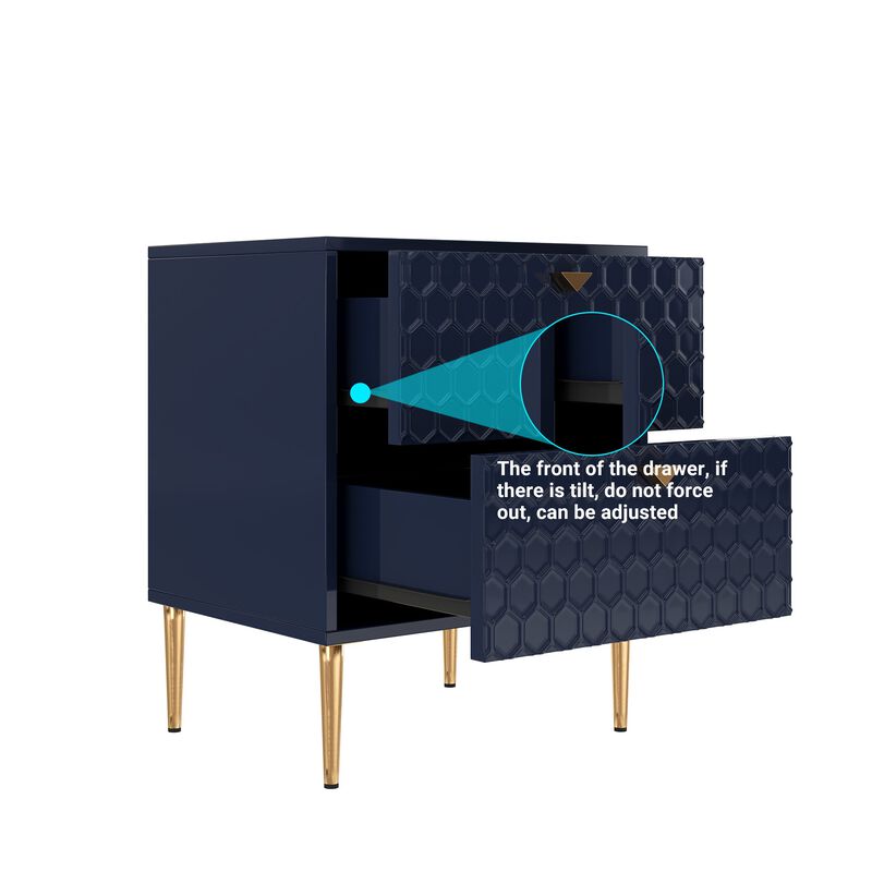 Blue Wood Nightstand Accent Storage Cabinet with 2-Drawer Chest