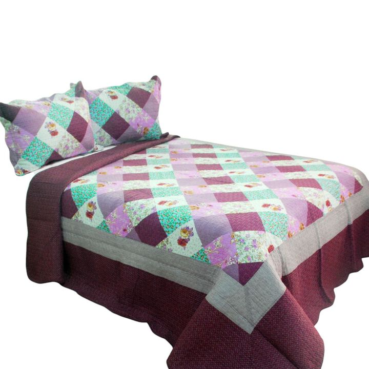 3-Piece Cotton Vermicelli Quilted Printed Quilt Set with Matching Shams