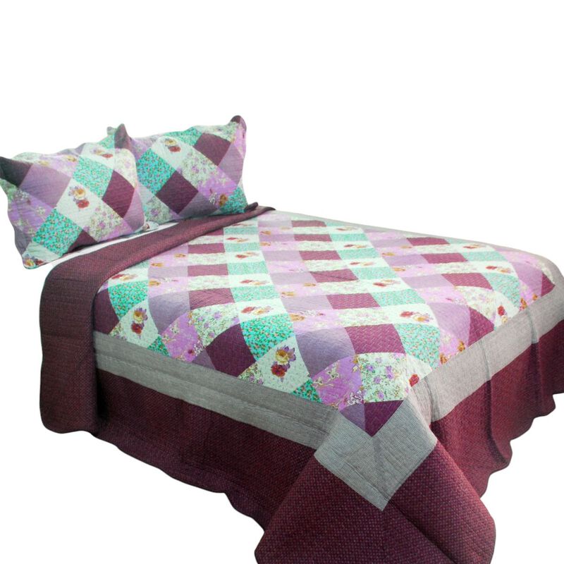 3-Piece Cotton Vermicelli Quilted Printed Quilt Set with Matching Shams image number 0