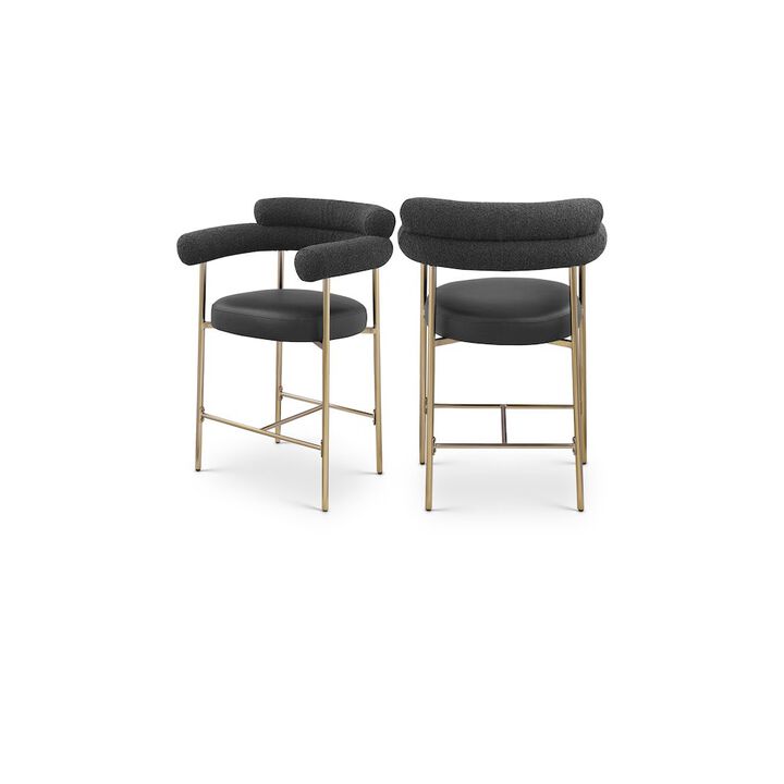 Meridian Furniture Blake Boucle Fabric / Vegan Leather Counter Stool, Set of 2