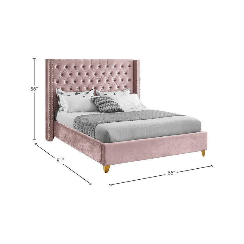 Meridian Furniture Barolo Pink Velvet Full Bed