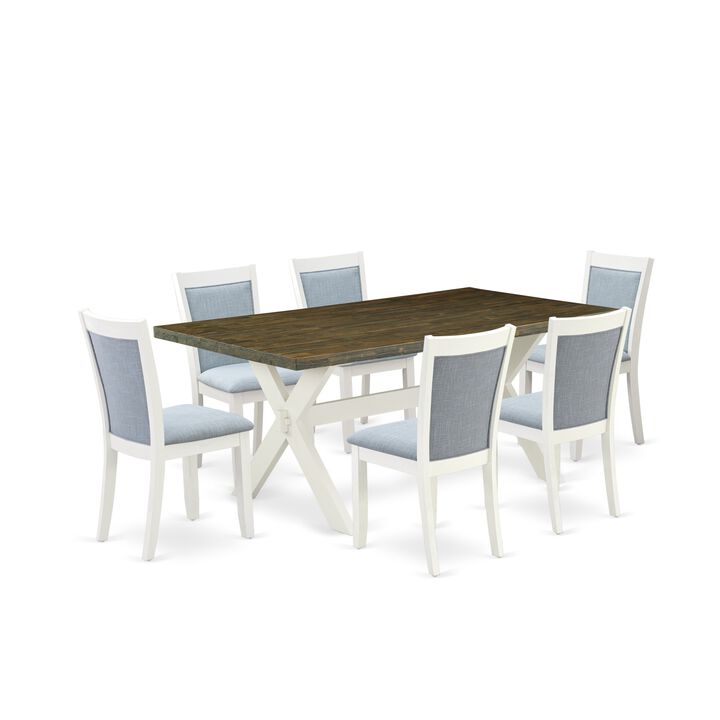 East West Furniture X077MZ015-7 7Pc Dining Set - Rectangular Table and 6 Parson Chairs - Multi-Color Color