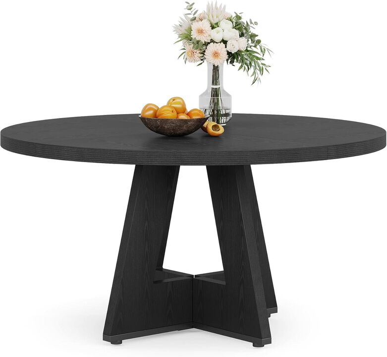 ShipItFurniture 47-inch Round Wood Dining Table, Farmhouse Patchwork Top, Black Cross Base