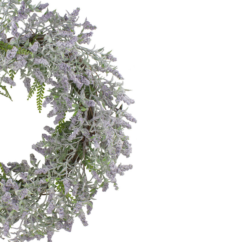 Lavender and Leaves Spring Floral Artificial Wreath  Purple - 22-Inch