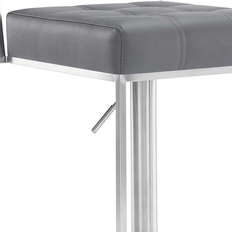 Hivvago 25 Inch Gray And Silver Faux Leather And Iron Swivel Low Back Adjustable Height Bar Chair