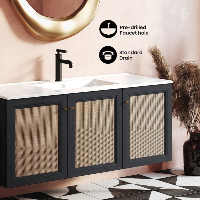 Classe 48" Wall-Mounted Bathroom Vanity in Black Oak image number 3