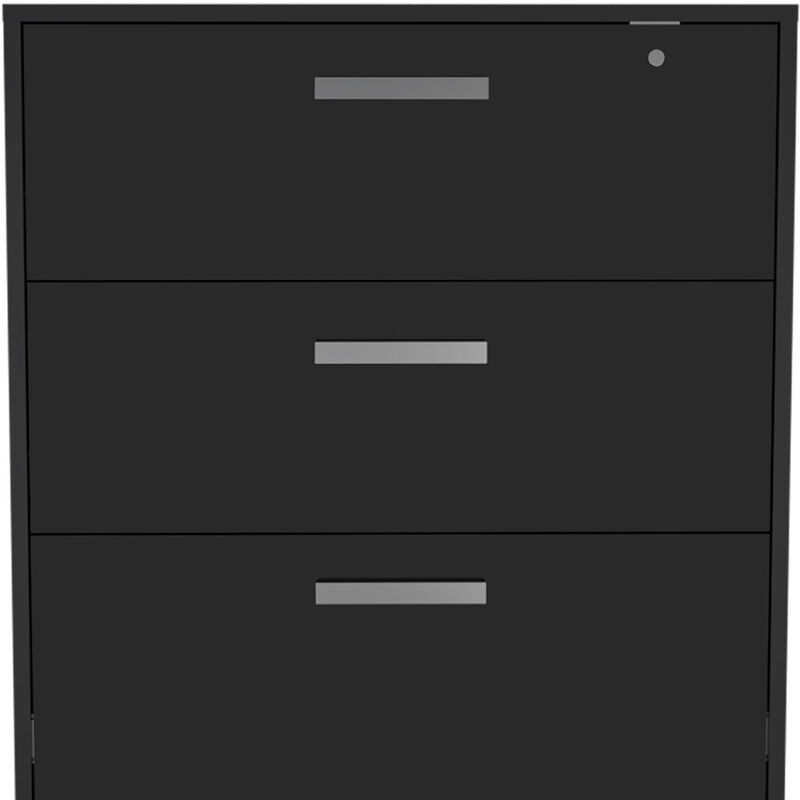 HomeRoots 35" Black Wood Three Drawers Filing Cabinet image number 2