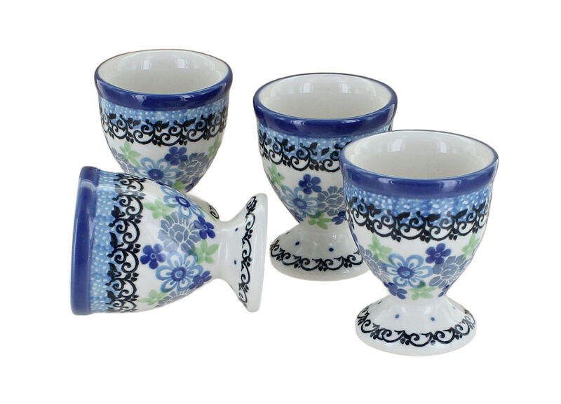 Blue Rose Polish Pottery Mardi Gras Egg Cup Set