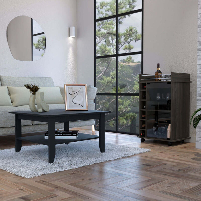 Cabrillo 4-Shelf 2-piece Living Room Set, Coffee Table and Bar Cabinet Black and Espresso