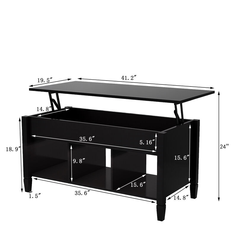Modern Design Lift Top Coffee Table Black Spacious Storage Sturdy Construction Elegant Finish