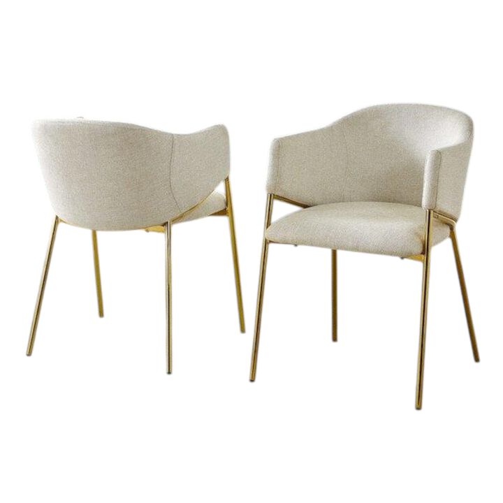 Beige Linen Upholstery Side Chairs With Gold Base, Set Of 3