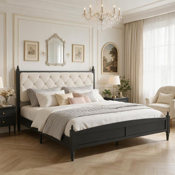 Threrd Easy Assembly Upholstered Platform Bed Frame with Soft Padded Headboard