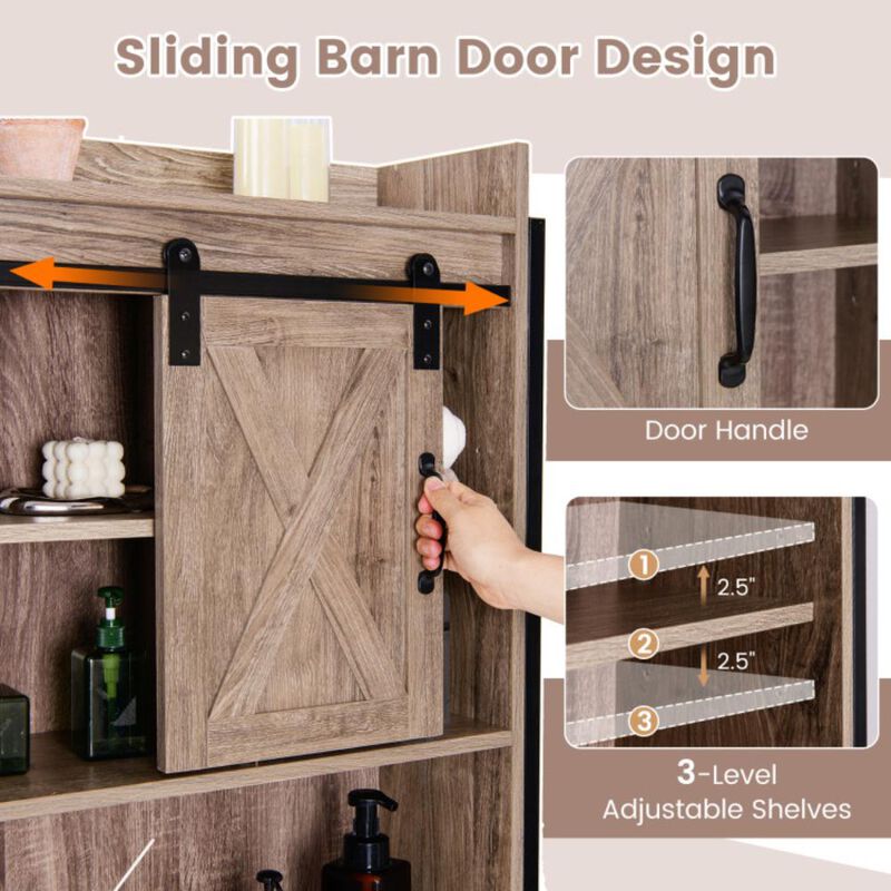 Hivvago 4-Tier Multifunctional Toilet Sorage Cabinet with Adjustable Shelf and Sliding Barn Door