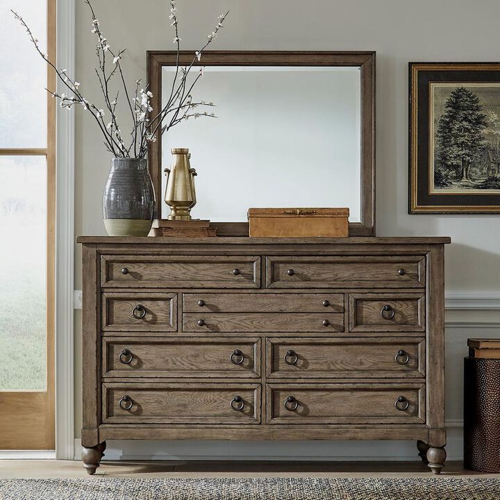Liberty Furniture Americana Farmhouse Dresser & Mirror in Dusty Taupe