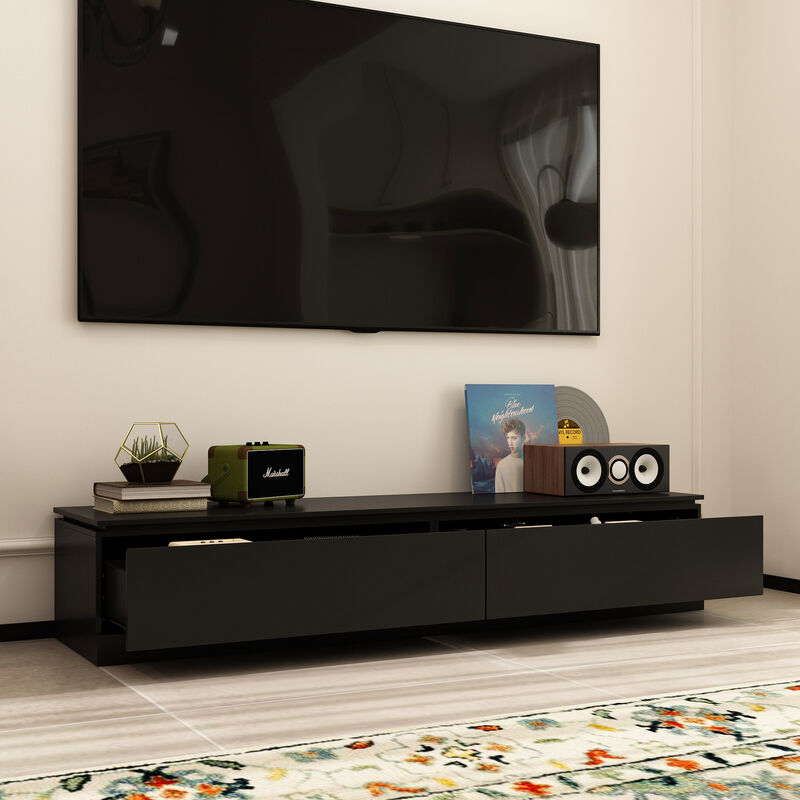 FUFU&GAGA Modern Adjustable TV Stand with Storage Drawers and Open Shelf, (63"-93.7" W x 15.3" D x 11.8" H),Black