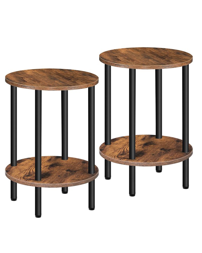 CHOEZON Round Side Table Set of 2, 2-Tier End Table, Small Nightstand with Sturdy Metal Tube, Industrial Coffee Table, for Livin