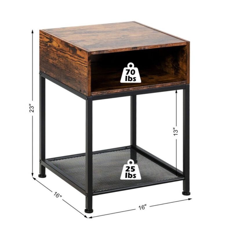Hivago Industrial Nightstand End Side Table with Mesh Shelf