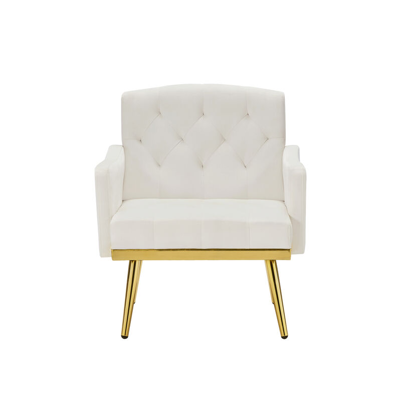 cream white velvet armchair with metal legs