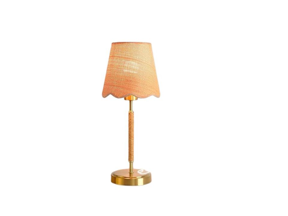 Boho Table Lamp with Rattan Shade, Brass Base, Touch Control Bedside Lamp