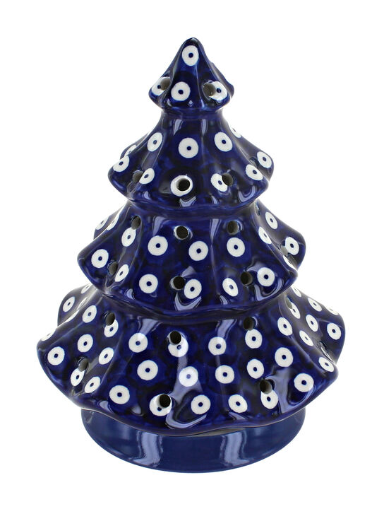 Blue Rose Polish Pottery Snow Flurry Tree Luminary