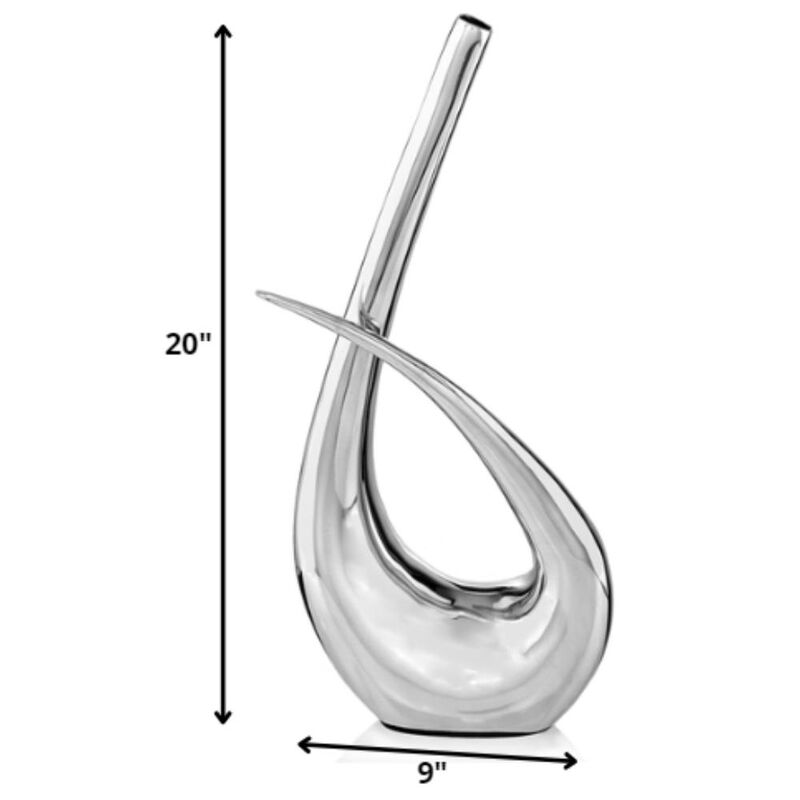 Hivvago 20 Inch Aluminum Silver Modern Abstract Table Vase