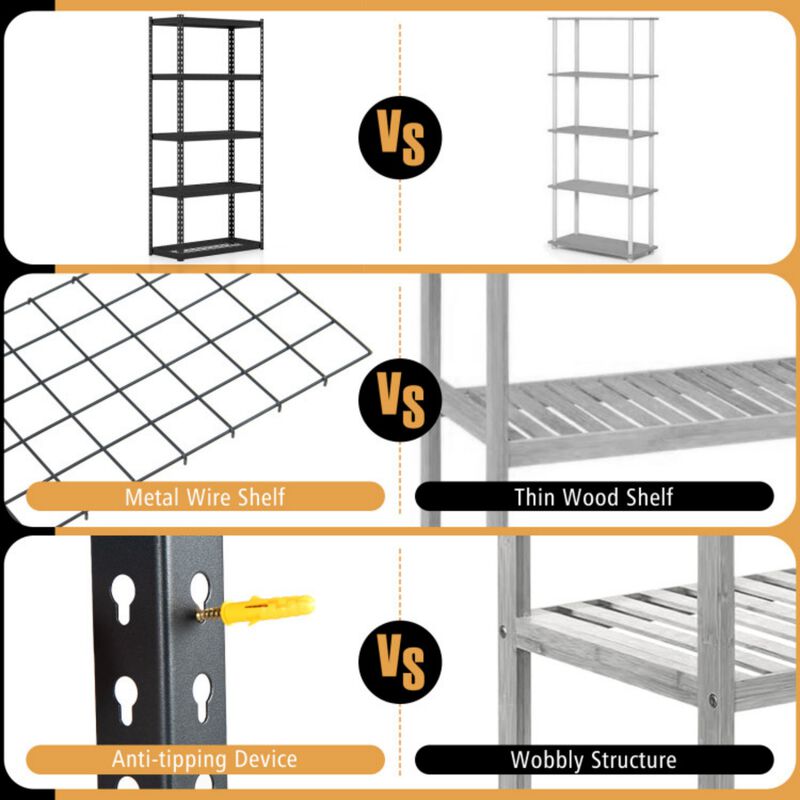5-Tier Heavy Duty Metal Storage Shelving Unit Adjustable Rack image number 5