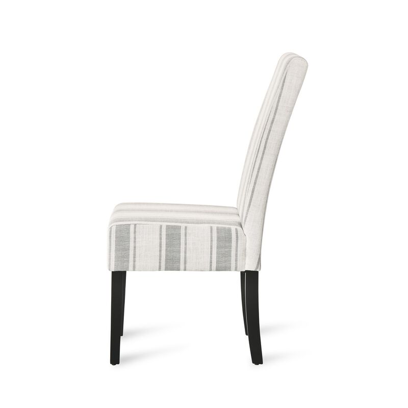 Dinner Chair Set of 2, Retro Style Armless Design, White Gray Stripes image number 4