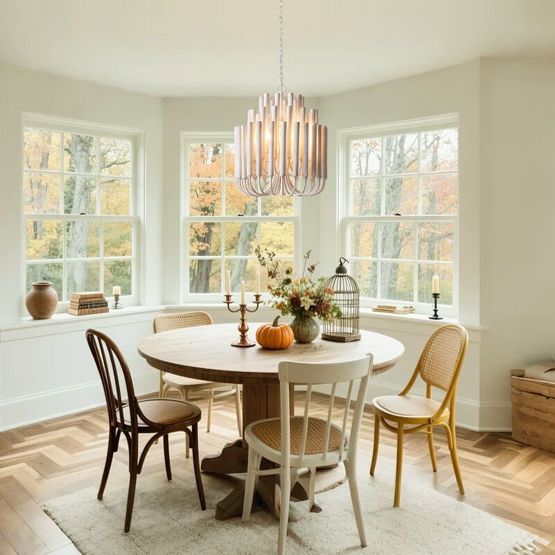 20 in. 5-Light 3-Tier Off-White Wood Chandelier