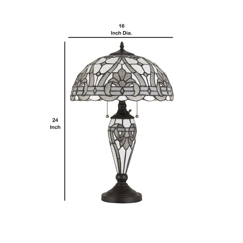 Glass Table Lamp with Umbrella Shade and Pull Chain Switch, Gray-Benzara