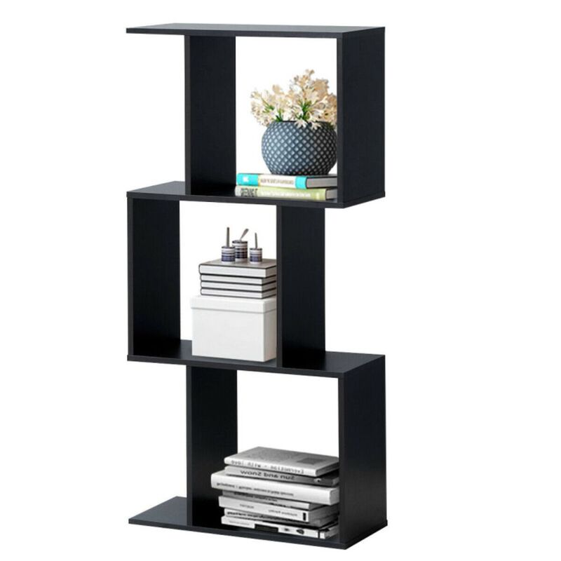 Hivago 4 Tiers Wooden S-Shaped Bookcase for Living Room Bedroom Office