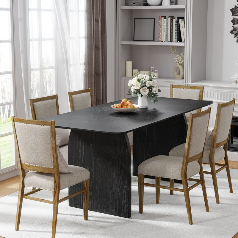 67 Inch Square Wooden Black Dining Table Seats 4-6 People, Suitable for Living Room and Dining Room
