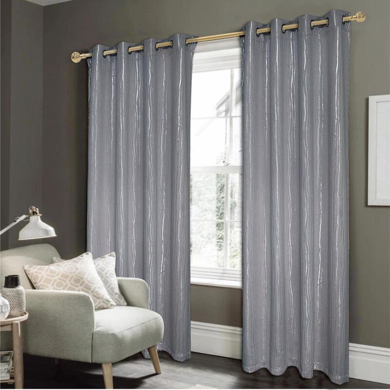 Rt Designers Collection Luxurious Iceland Metallic All Season Blackout Curtain Grommet Curtain Panel 54" X 84" Charcoal image number 1