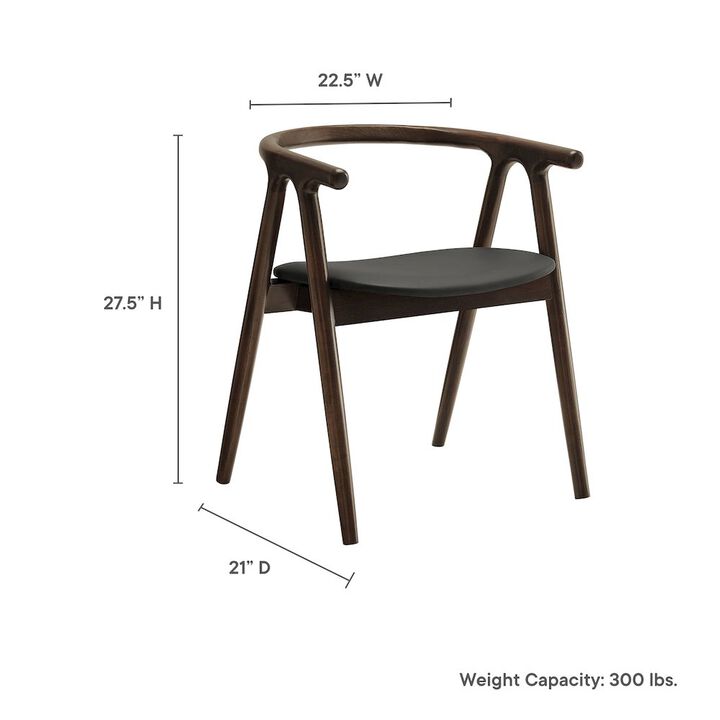 Modway Henry Solid Wood Curved Back Dining Chair in Black &ndash; Single Wood Dining Chair with Faux Leather Upholstered Seat &ndash; Modern Dining Room Armchair or Accent Chair