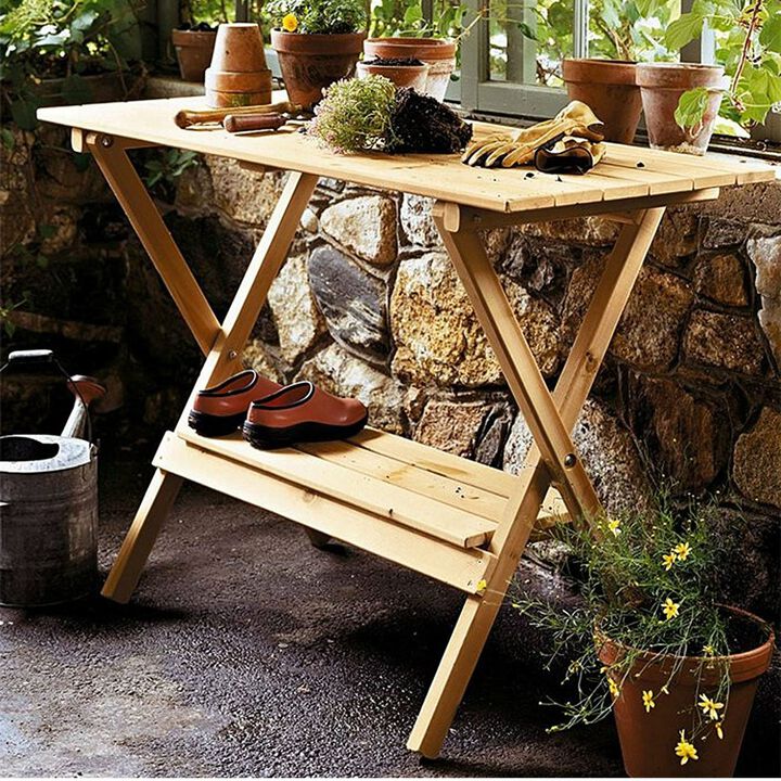 QuikFurn Indoor Outdoor Wood Potting Bench Garden Table with Lower Shelf