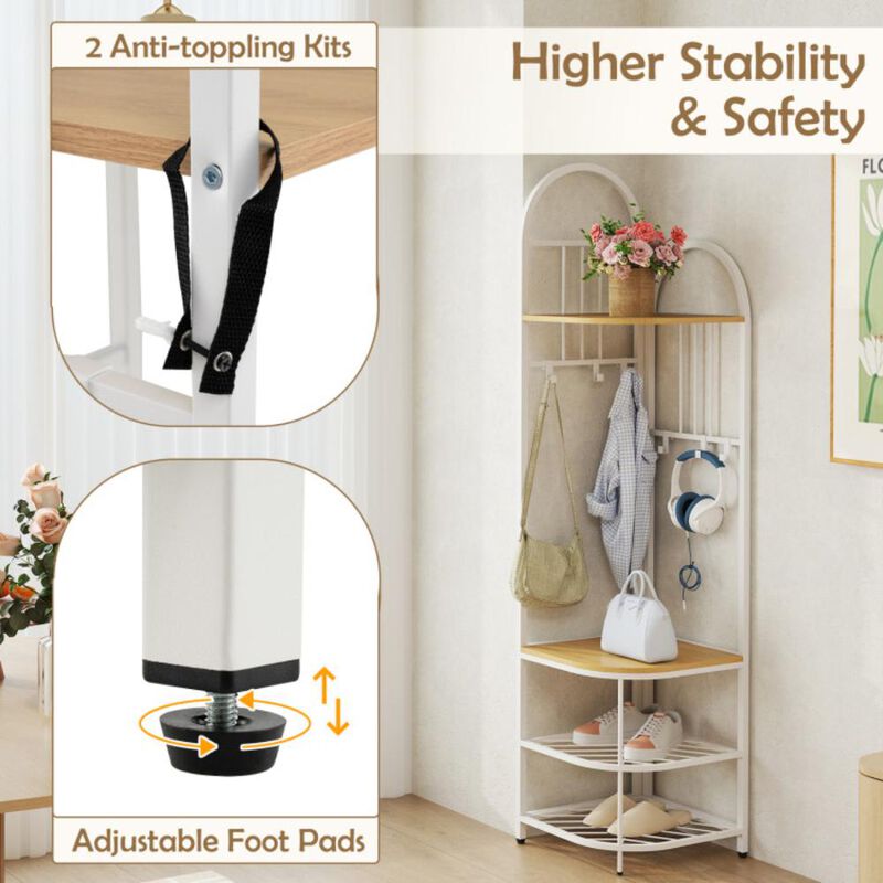 Hivvago 4-Tier Coat Rack Corner Hall Tree with Shoe Storage Bench