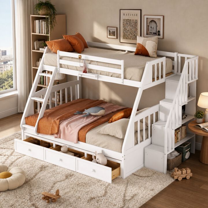 Whisen 77.4"x42.4" Twin Over Twin Bunk Bed, Solid Wood with Ladder for Kids Bedroom