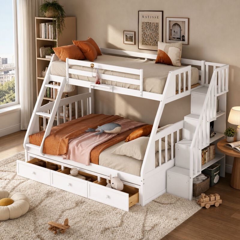 Whisen 77.4"x42.4" Twin Over Twin Bunk Bed, Solid Wood with Ladder for Kids Bedroom image number 1