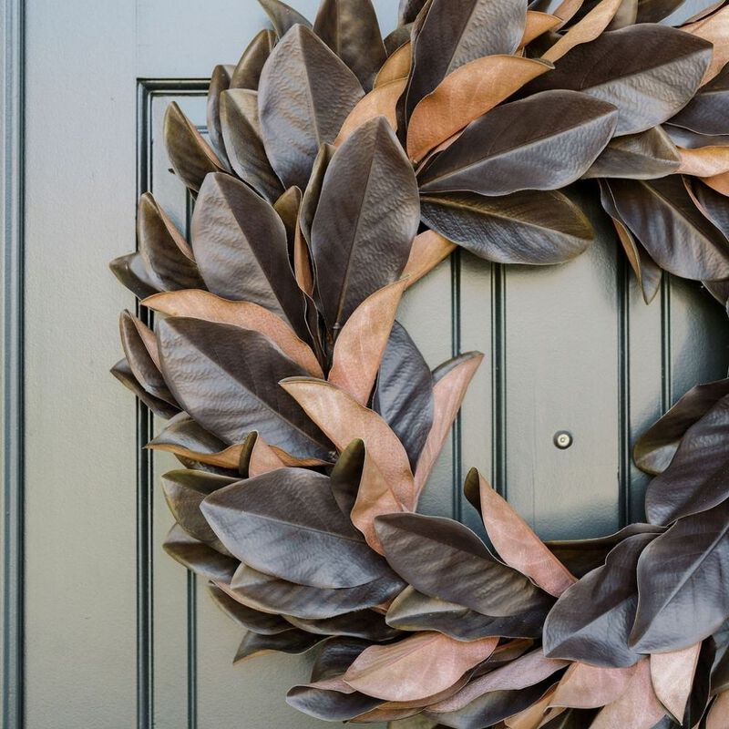 30" Faux Brown Magnolia Leaf Wreath image number 6
