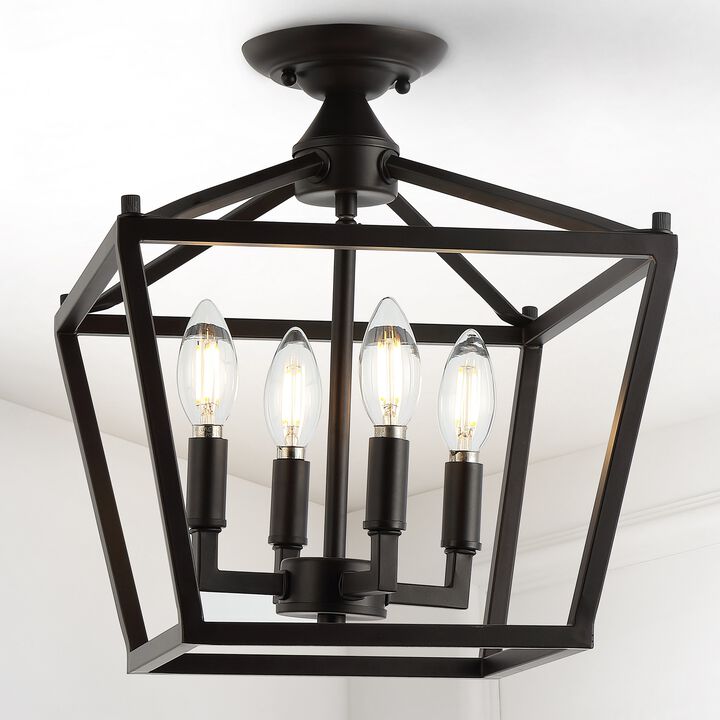 Plains 4-Light Iron Modern Farmhouse Pagoda LED Semi Flush Mount Lantern