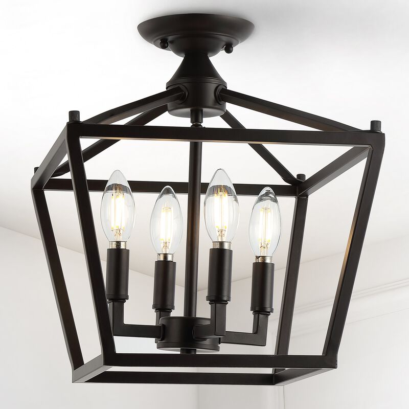 Plains 4-Light Iron Modern Farmhouse Pagoda LED Semi Flush Mount Lantern