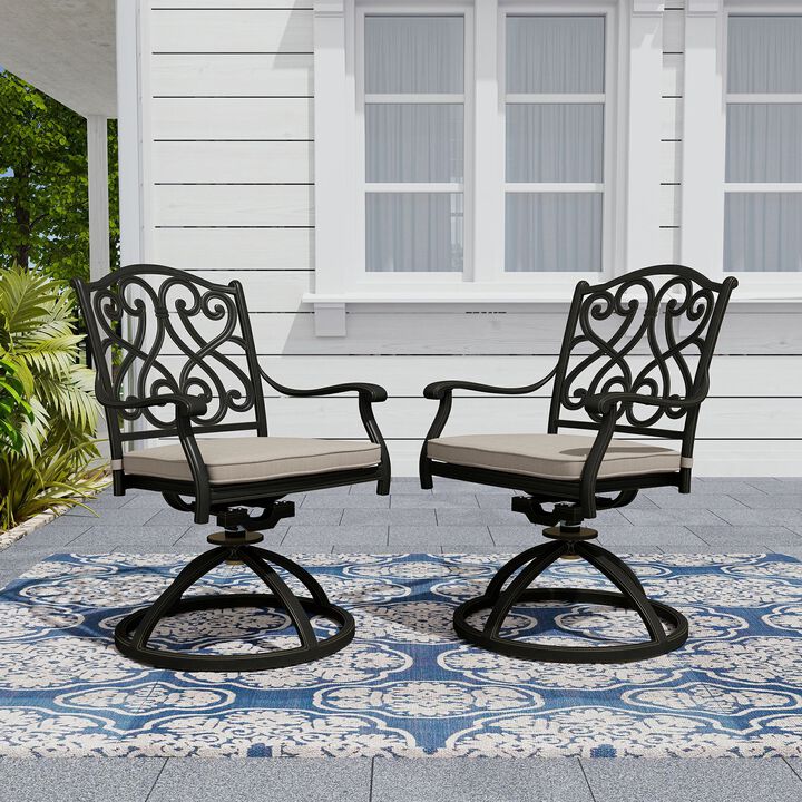 Mondawe 2-Piece Cast Aluminum Patio Dining Swivel Chair Set with Thick Olefin Cushions and 360° Rockers