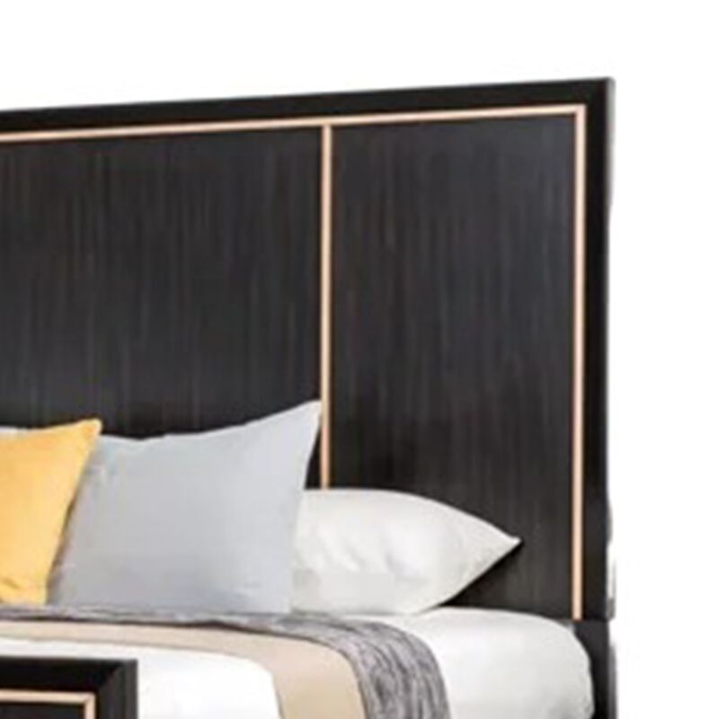 Queen Bedroom Set, Espresso Brown, Gold Wood, 3 Piece Set with 2 Nightstands image number 4