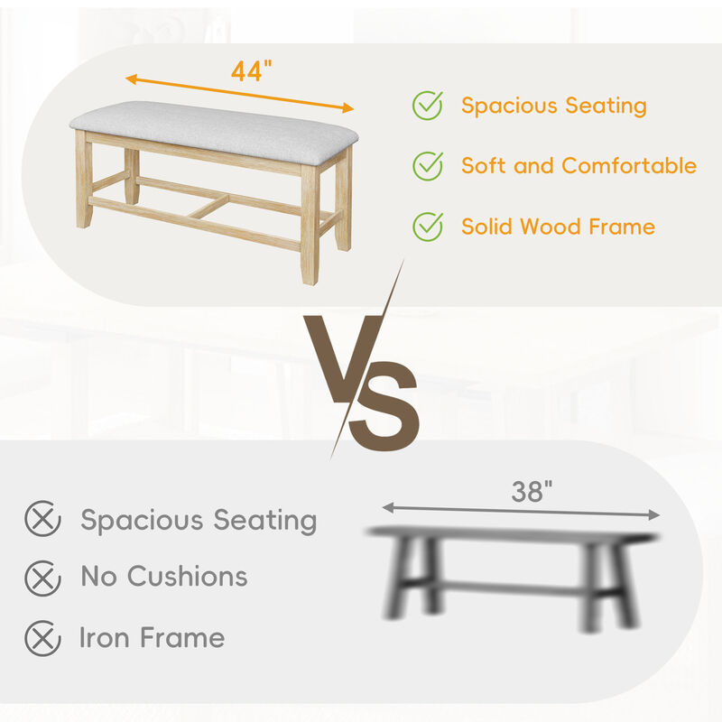 Merax Expandable Dining Table Set with 4 Cushioned Chairs & Sturdy Bench, Solid Wood Construction image number 3
