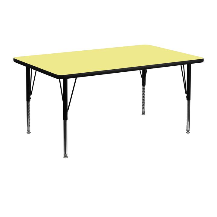 Flash Furniture Wren 24''W x 48''L Rectangular Yellow Thermal Laminate Activity Table - Height Adjustable Short Legs