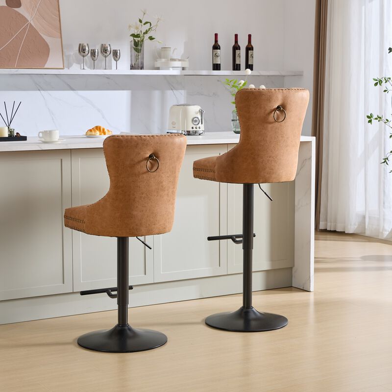 Tufted Retro Adjustable Swivel Bar Stools, Set of 2, Counter Height Chairs image number 2