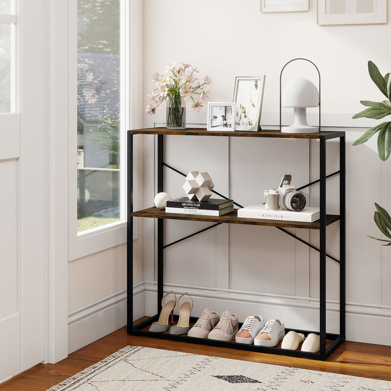 2 Tier Entryway Console Table with Wooden Shelves and Metal Frame image number 1