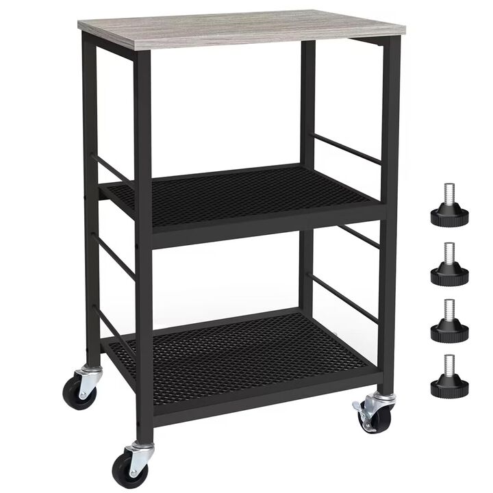 MOOACE Rustic 3 Tier End Table with Wheel,Side Table Nightstand Storage Shelf for Bedroom,Kitchen,Living Room and Office, Stable