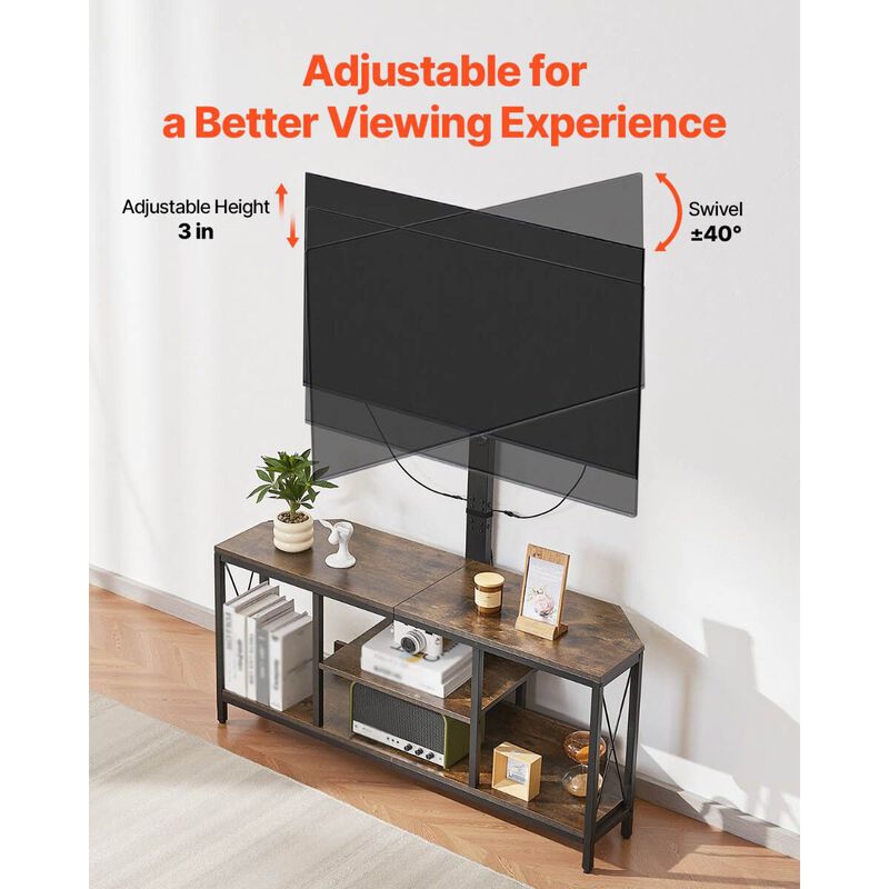 Entertainment Center with TV Mount, LED Lights, Power Outlets and 3-Tier Storage Cabinet-Brown image number 4