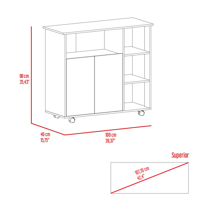 Streamdale Paprika Kitchen Cart with Shelves and Cabinet image number 5