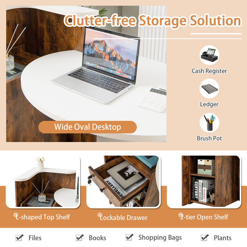 Reception Station Desk with Open Shelf &ndash; Office Front Desk with Secure Drawer